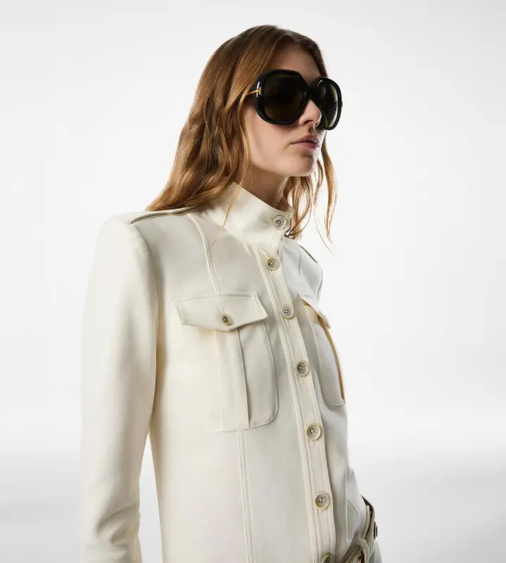 STAND COLLAR SAFARI JUMPSUIT OFF WHITE online